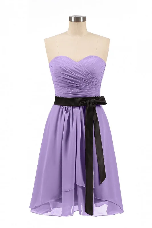 floral dressLavender Strapless Tie-Side Short Bridesmaid Dress