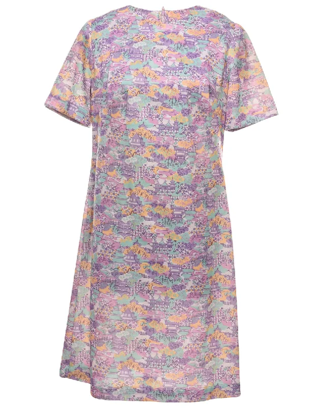 Floral Print 1970s Multi-Colour Dress - M