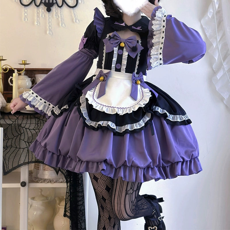 wrap-around dressHanguliang~Cute Maid Lolita Dress Short Sleeve Floral OP Dress