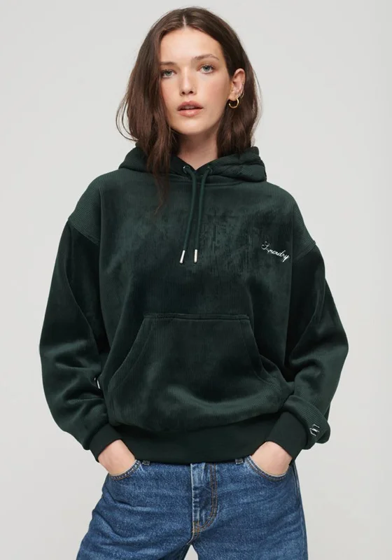 casual zip-up sweatshirtSuperdry Womens Drop Needle Velour Boxy Hoodie, Green