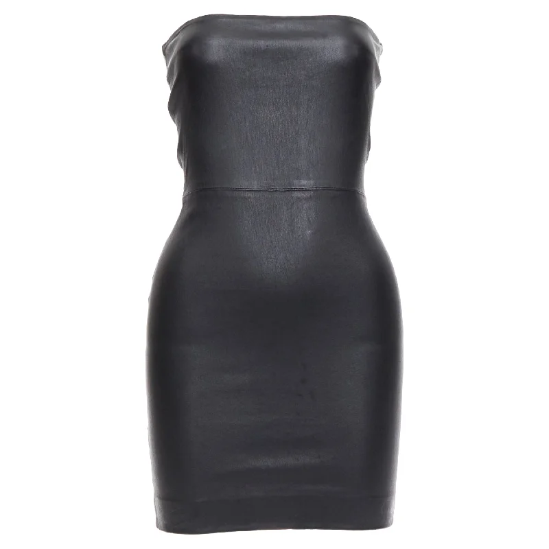 cocktail party dressSprwmn Genuine Leather Strapless Mini Tube Dress