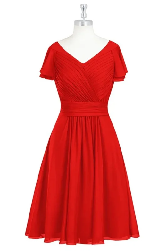 comfy maxi dressRed Chiffon V-Neck Ruffled A-Line Short Bridesmaid Dress