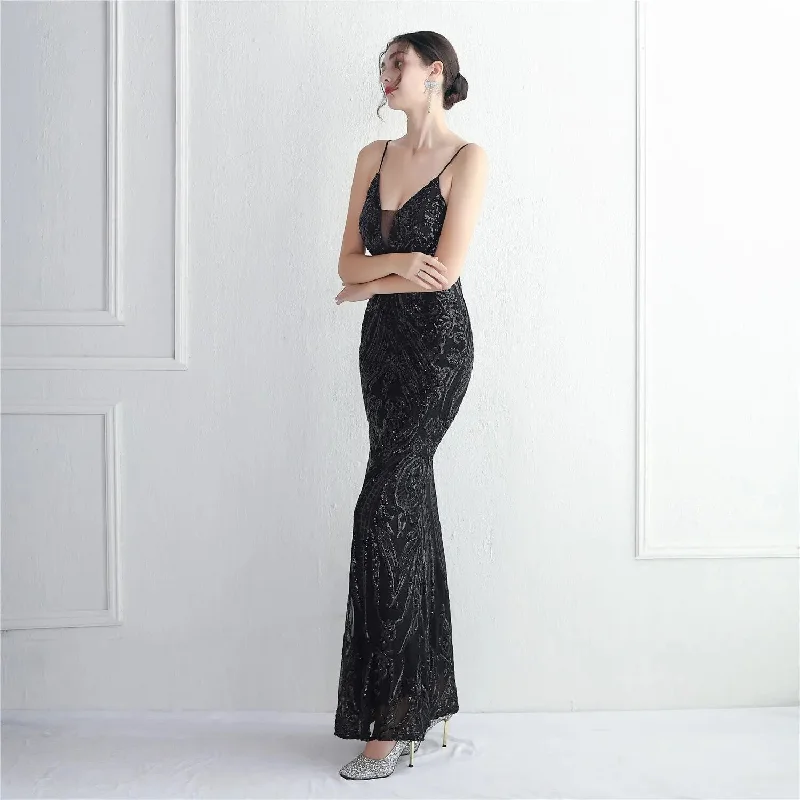 office dressBlack Sequins Straps Prom Evening Party Dresses Mermaid Floor Length Women Formal Dress Elegant for Wedding Guests Party