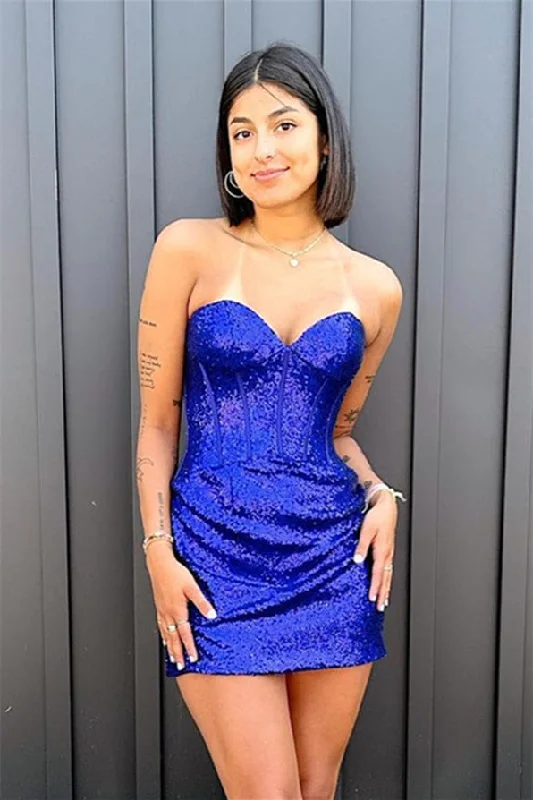 t-shirt dressRoyal Blue Strapless Sequins Sheath Homecoming Dress