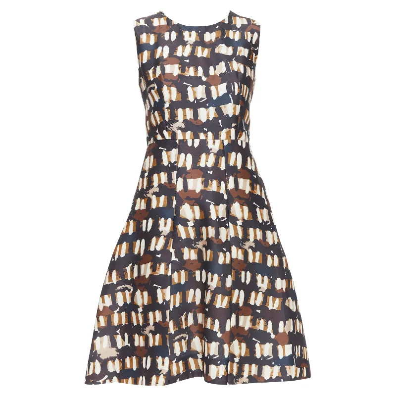 sleek midi dressMarni wool silk abstract print fit flare dress