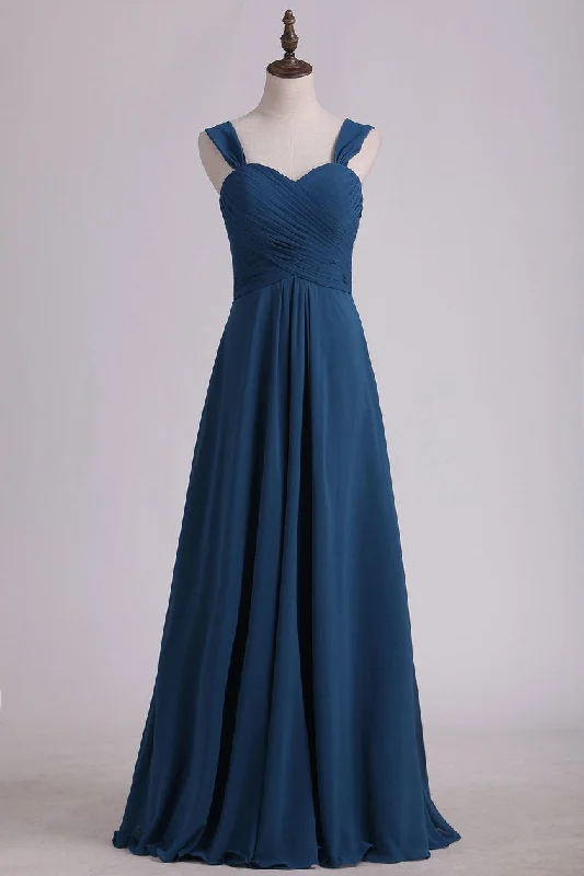 summer floral dressNavy Blue Chiffon Sweetheart A-Line Long Bridesmaid Dress