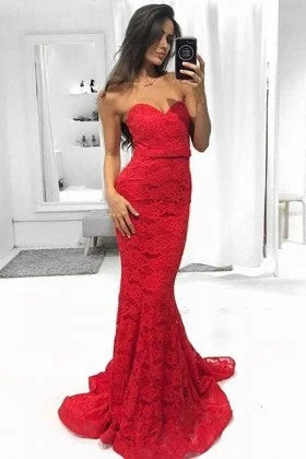 t-shirt dressRed Lace Long Prom Evening Dress