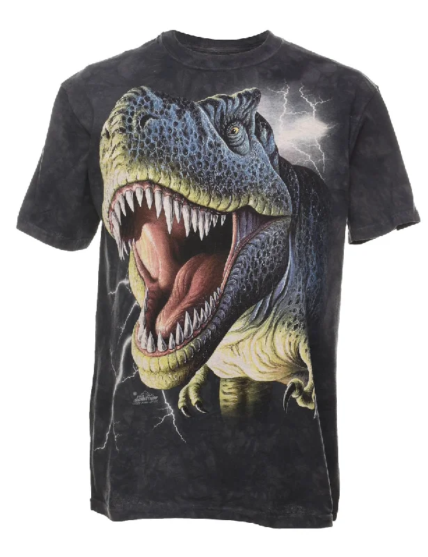 Black & Green Tie Dye T-Rex T-Shirt - M