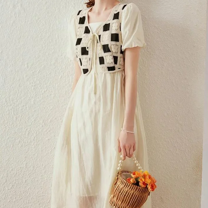 statement dressFrench Style Women's Two-Piece Vest Dress