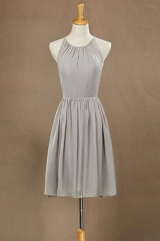 comfy maxi dressGrey Chiffon Halter Keyhole Back Short Bridesmaid Dress