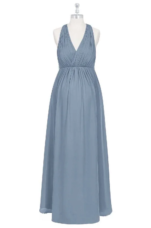 flowy evening dressDusty Blue Halter Backless Maternity Bridesmaid Dress