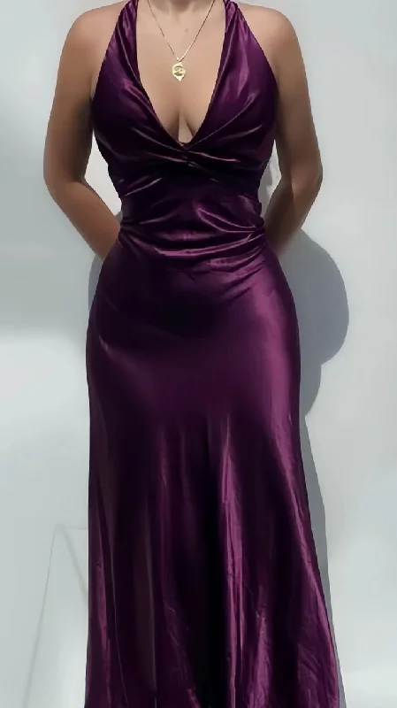 chic dressSexy V Neck Satin Evening Dress Long Prom Dress  Y7781