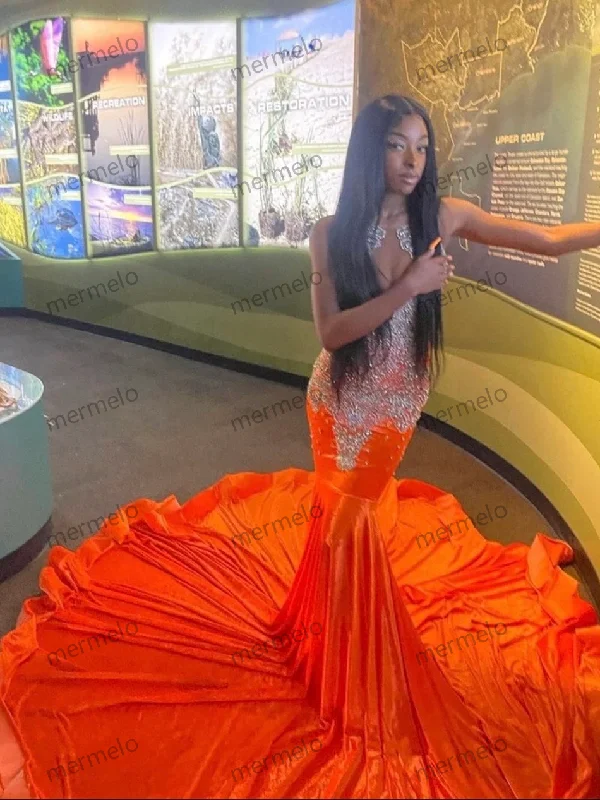 silk dressOrange long prom dress, sequins mermaid dress, wedding dress, party dress ,photo shoot dress, bridal dress