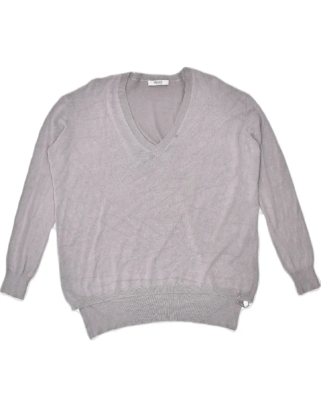 warm pullover hoodieLIU JO Womens V-Neck Jumper Sweater UK 22 3XL Grey Viscose