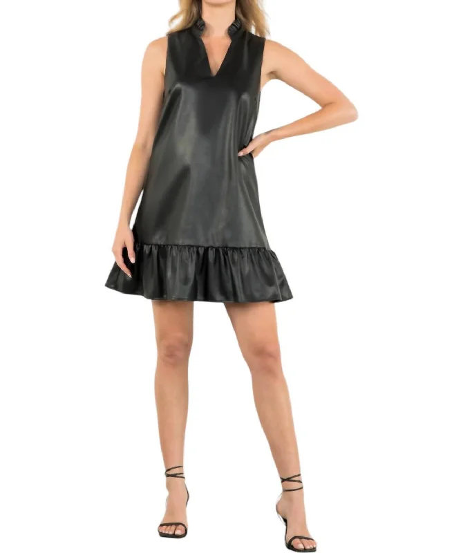 casual evening dressLeather Sleeveless Dress In Black