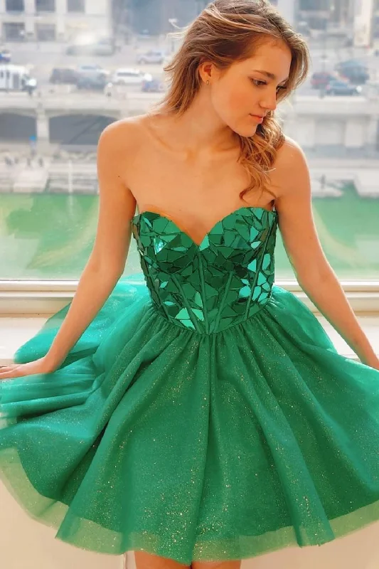 sophisticated dressSweetheart Green Mirror Glass A-line Short Princess Dress