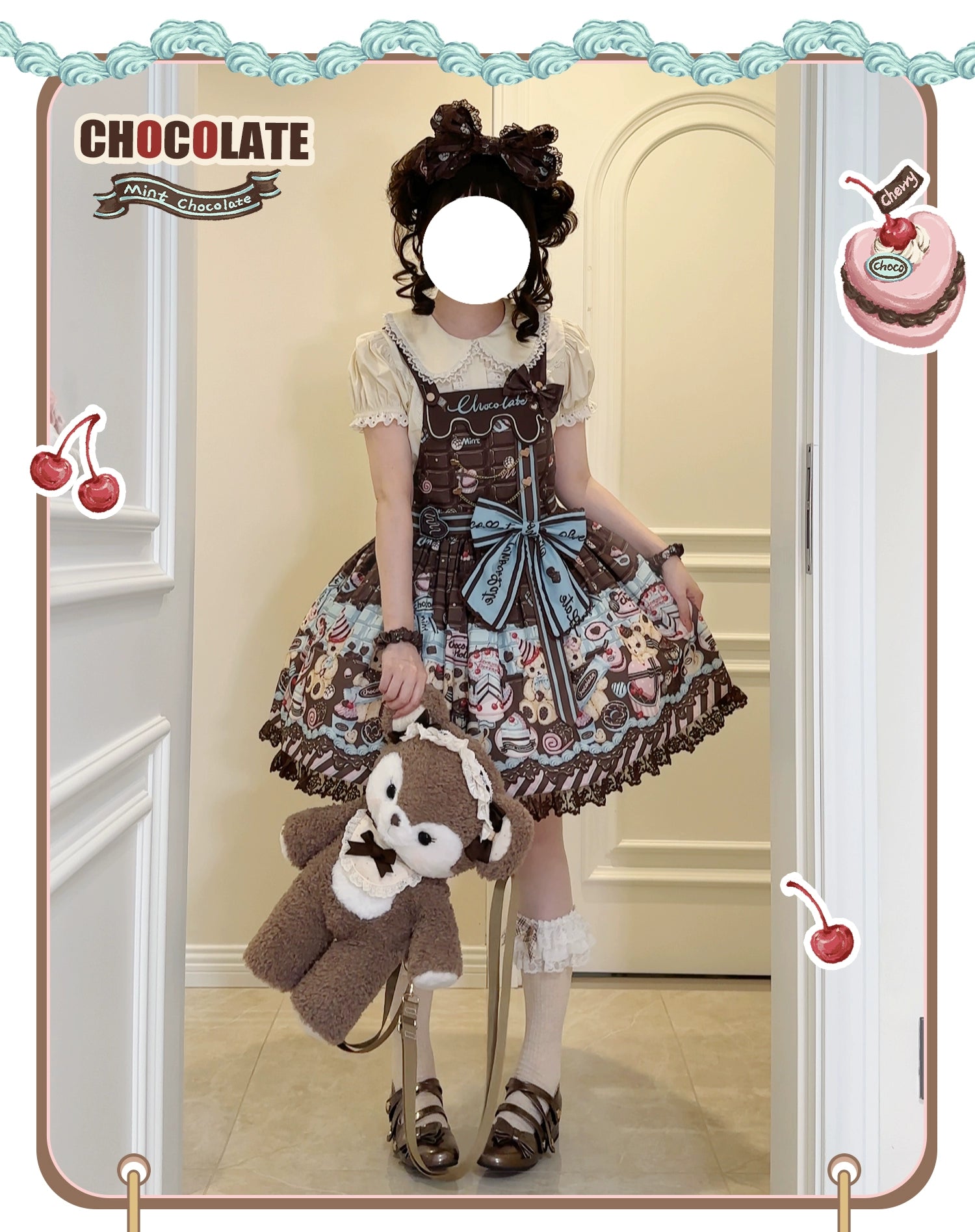 pleated maxi dressSweet Dream Sheep~Chocolate Bear~Sweet Lolita Salopette High Waist Dress