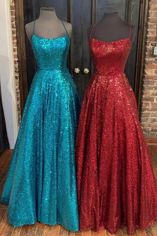 denim dressPrincess A-line Sequins Long Prom Dress