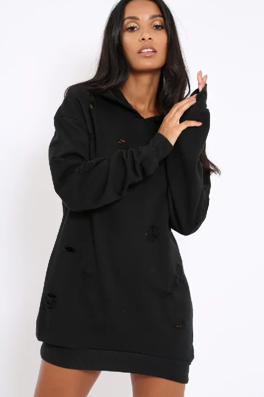 fashionable pullover hoodieBlack Distressed Oversized Hoodie - Khloe