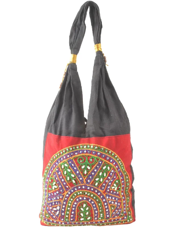 Black & Red Embellished Hobobag - M