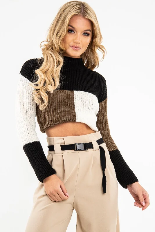 warm pullover for layeringBlack Colour Block Chunky Knit Jumper - Maebel