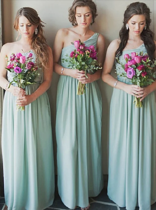 casual shift dressModest One Shoulder Floor Length Green Bridesmaid Dress