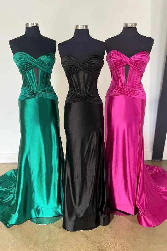 winter dressFuchsia Strapless Mermaid Keyhole Twisted Bust Long Prom Dress with Slit