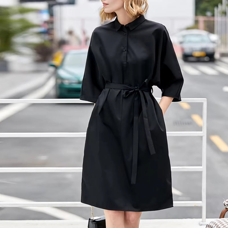 summer dressElegant A-Line Shirt Dress with Belt