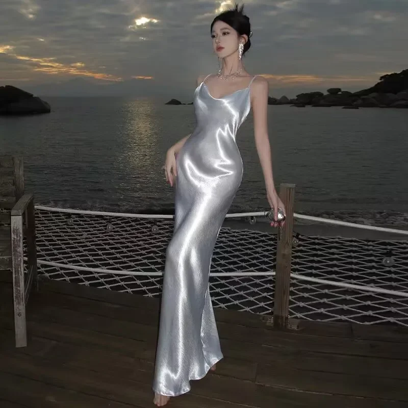 trendy wrap dressSimple White Satin Backless Long Prom Evening Dress Y7841