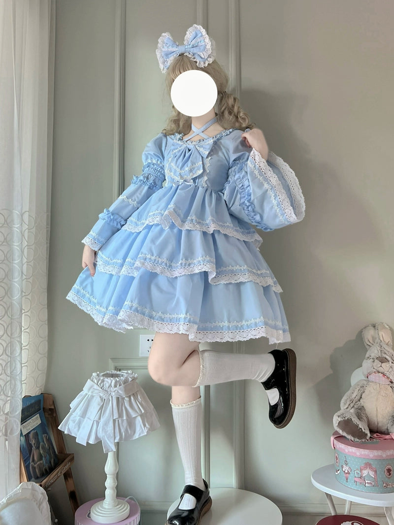 ruched dressSugar Girl~Sweet Lolita OP Dress Detachable Sleeves