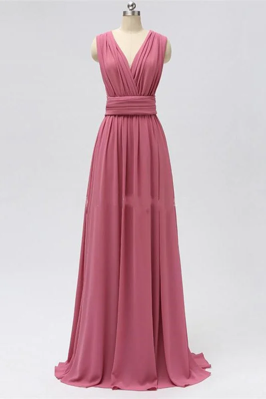 casual evening dressDusty Rose Chiffon Wrap A-Line Long Bridesmaid Dress