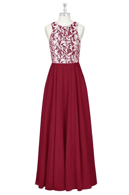 formal dressRed Print Sleeveless A-Line Long Bridesmaid Dress