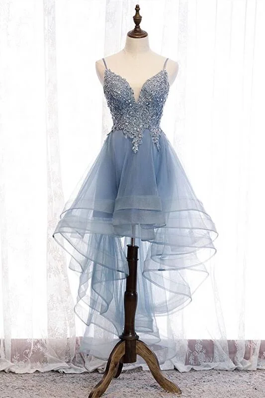 elegant dressBlue High Low Formal Dress with Spaghetti Straps