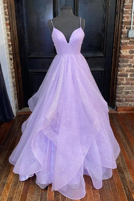 long-sleeve floral dressPrincess Lavender Tiered Long Prom Dress