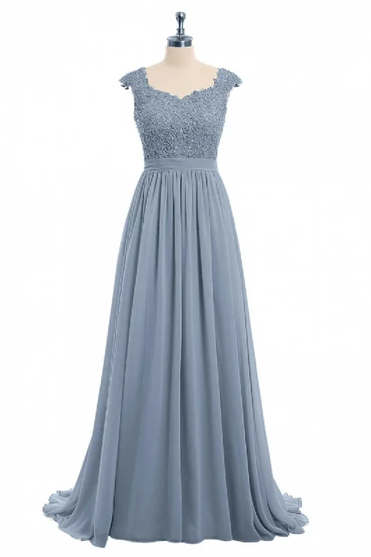 relaxed fit dressDusty Blue Lace Cap Sleeve A-Line Floor-Length Bridesmaid Dress