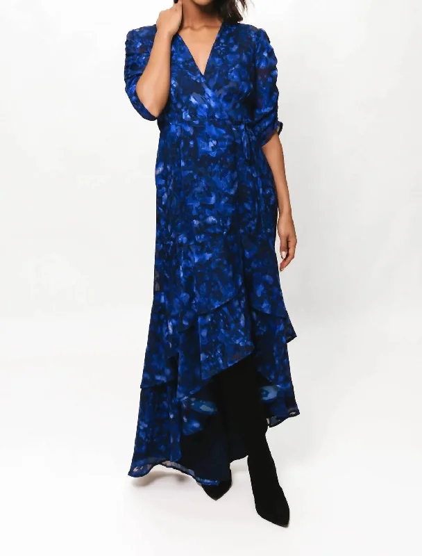 off-the-shoulder dressPomona Maxi Dress In Cobalt Shibori Floral