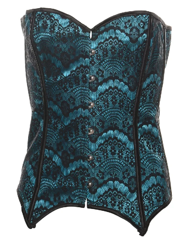 Teal & Black Boned Lace Corset - S