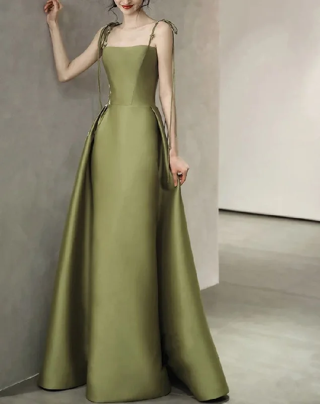 satin dressSpaghetti Straps Satin Prom Dress A-line Simple Floor Length Evening Gown Y7011