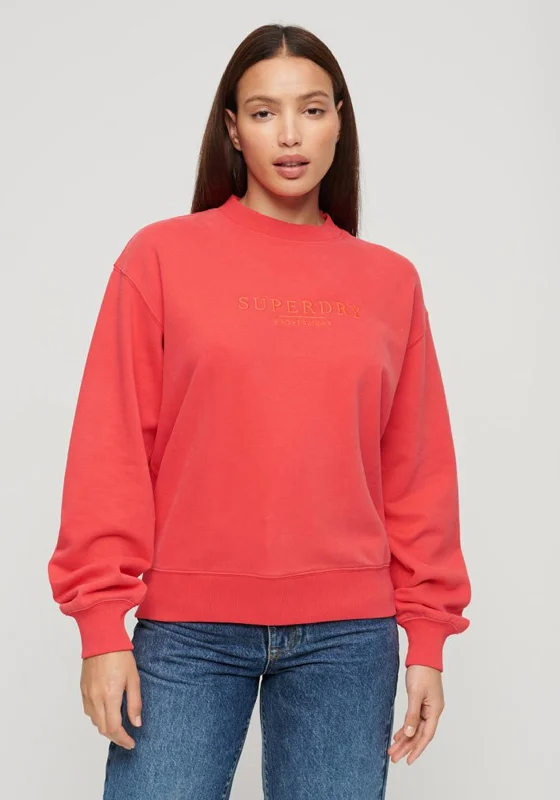 pullover hoodieSuperdry Womens Embroidered Loose Crew Sweatshirt, Active Pink