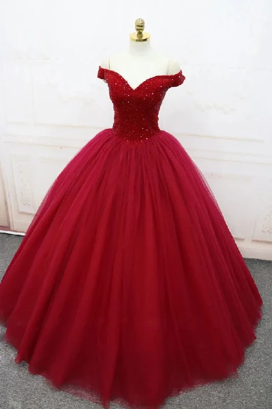 form-fitting dressOff the Shoulder Red Ball Gown