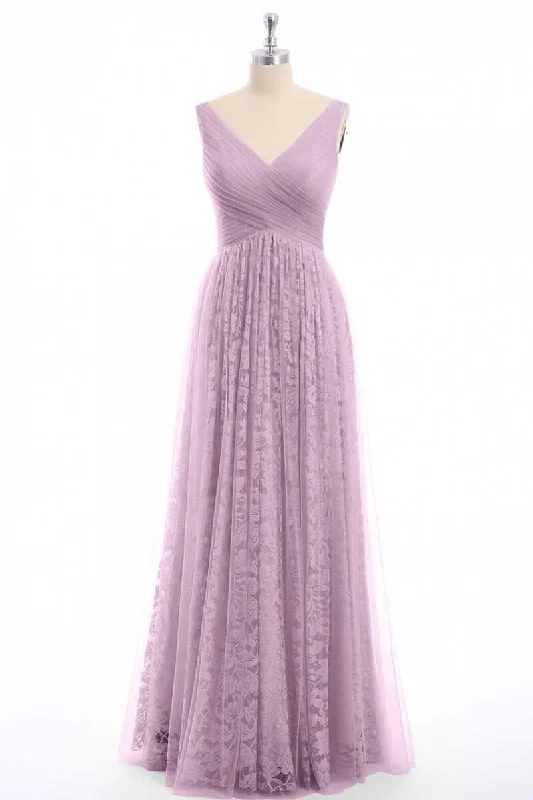 boho-chic dressDusty Purple Chiffon Jacquard V-Neck A-Line Long Bridesmaid Dress