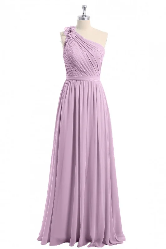 ruffle dressDusty Purple One-Shoulder Backless A-Line Long Bridesmaid Dress