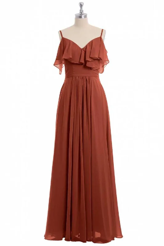 oversized dressRust Orange Straps Ruffled A-Line Bridesmaid Dress