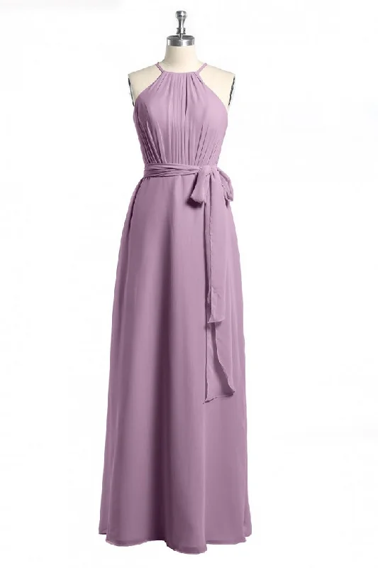 elegant maxi dressDusty Purple Halter Keyhole Back Long Bridesmaid Dress