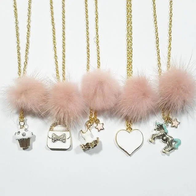 off-the-shoulder dressHeart Me Dusty Rose Fur Pom Necklaces