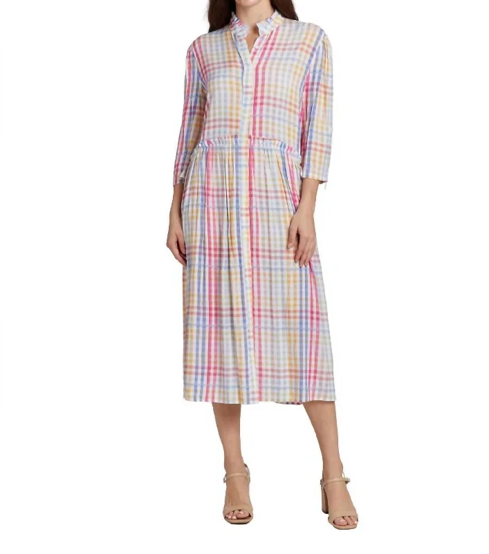 elegant dressLiza Midi Shirt Dress In Multigingham