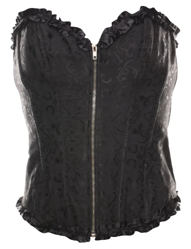 Jacquard Pattern Black Boned Corset - M