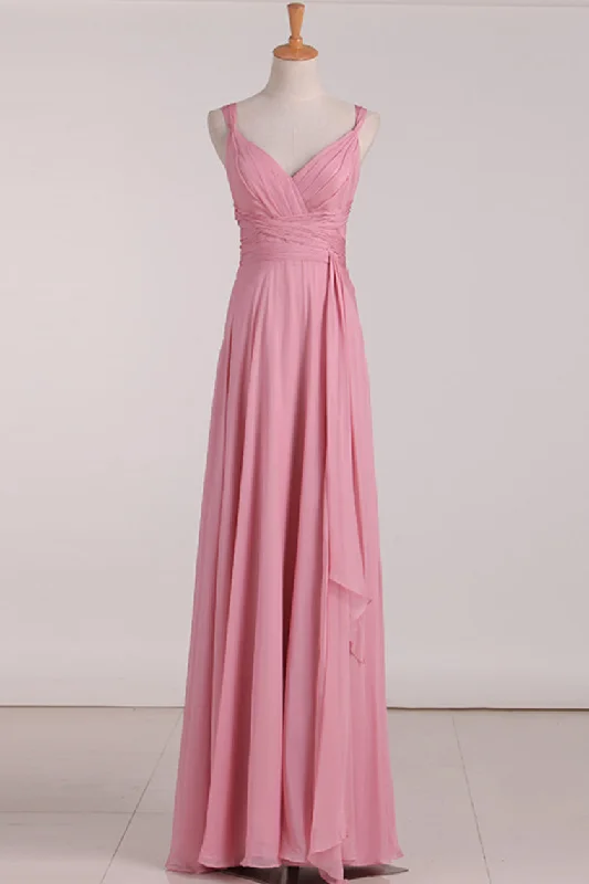 casual summer dressPink V-Neck Lace-Up Long Bridesmaid Dress