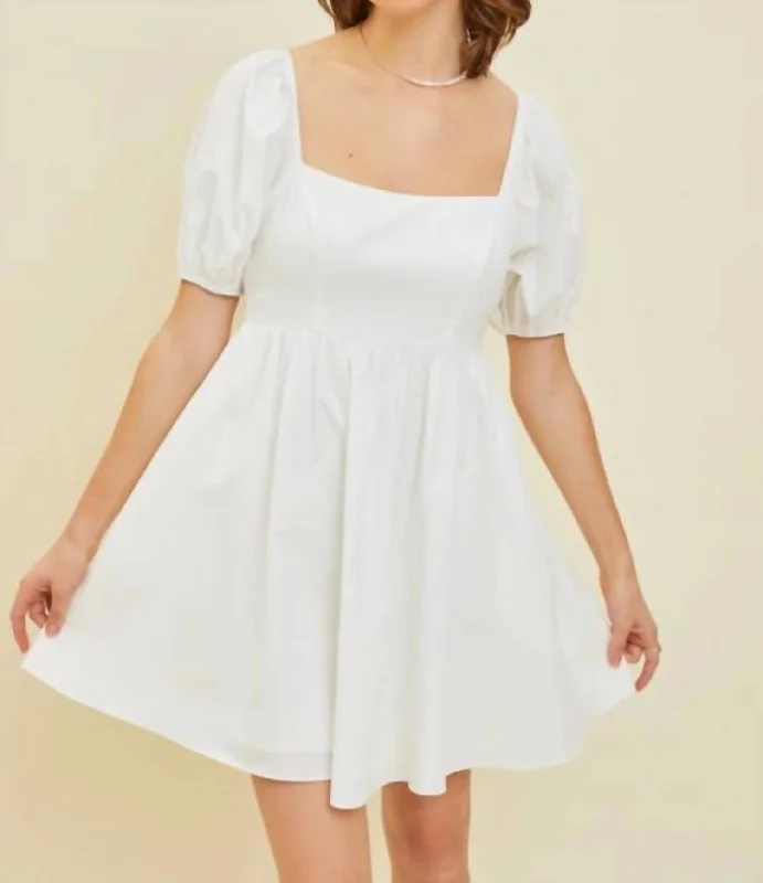 sleek midi dressPuff Sleeve Babydoll Mini Dress In White