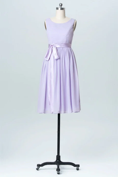 midi dressLavender Crew Neck Tie-Side Short Bridesmaid Dress